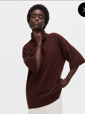 NWT Wool Women's Short-Sleeve Turtleneck Sweater in Dark Brown